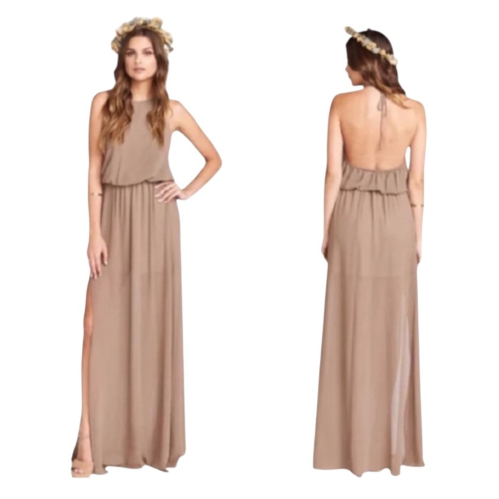 Show Me Your MuMu Heather Halter Maxi Dress Dune Women’s Size S Formal Wedding